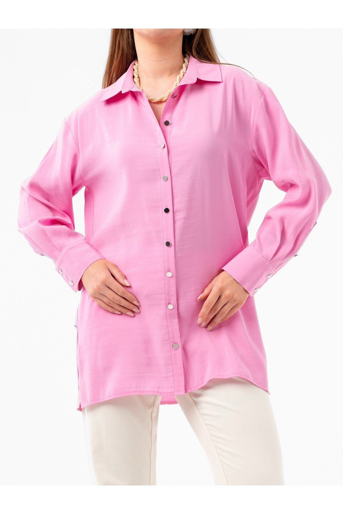 Pembe Kupra Uzun Gömlek