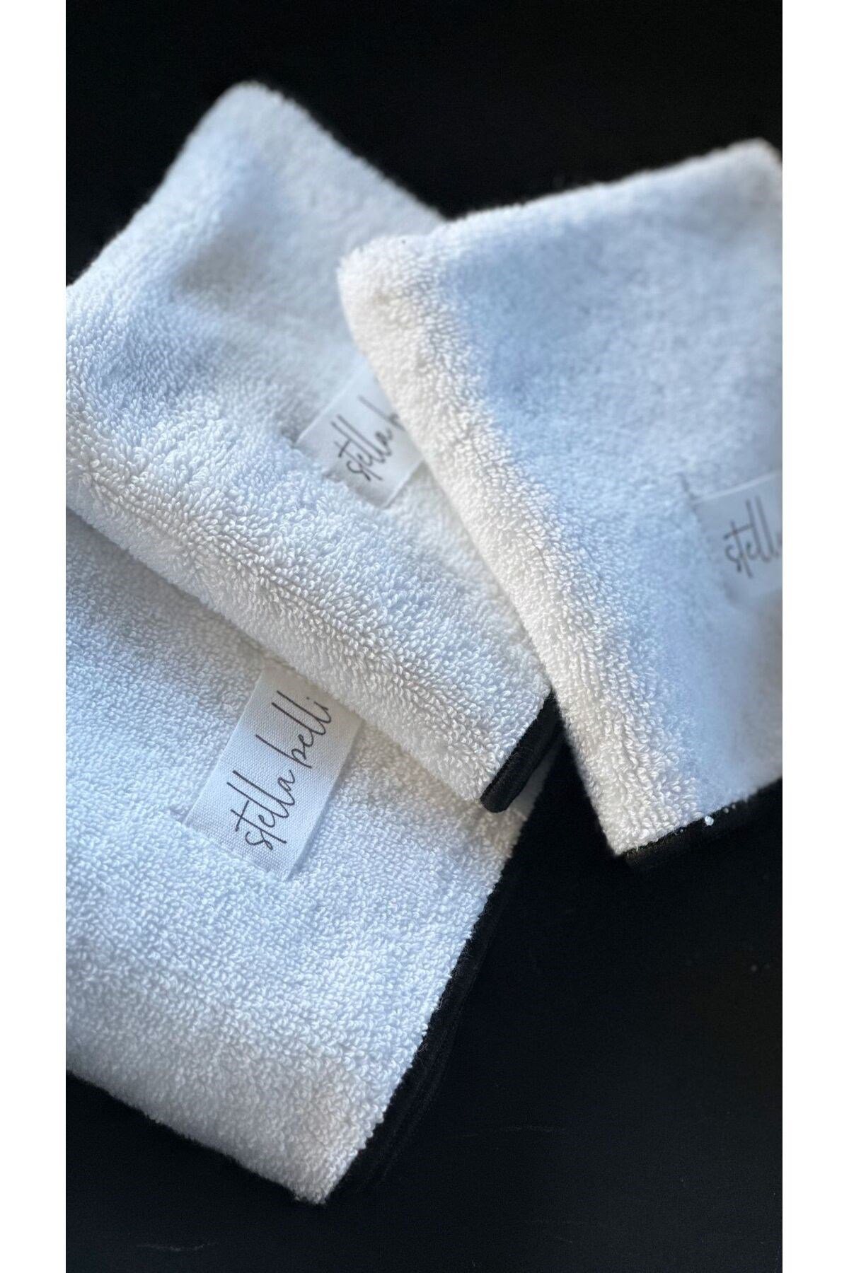 %100 Pamuk 30 X 30 Cm 3lü Havlu Seti | Banyo Otel | Beyaz Renk | Soura | Kenar Siyah Özel Işlemeli