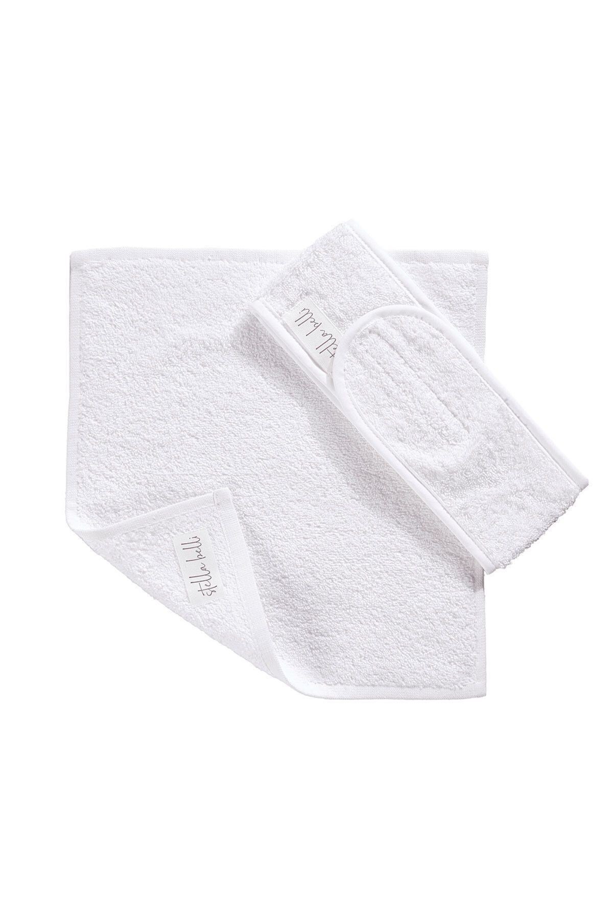 Saç Bandı & 30x30 Cm Havlu 2li Set | Kadın & Erkek Yoga Spa Sporcu Cilt Bakımı Makyaj Bandana Beyaz