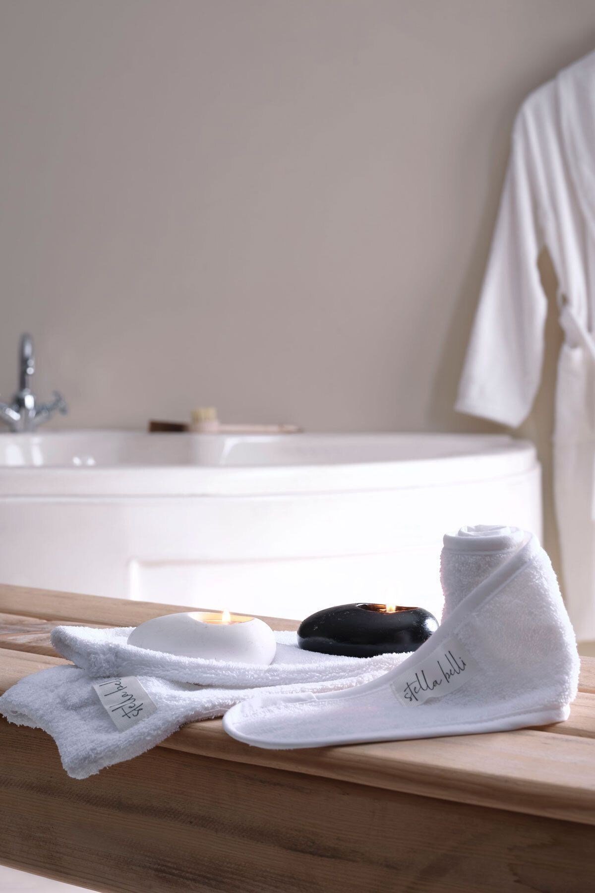 Saç Bandı & Havlu Kese Lastikli Eldiven 3 Parça Set Pamuk Spa Masaj Banyo Makyaj Yüz Temizleme Beyaz