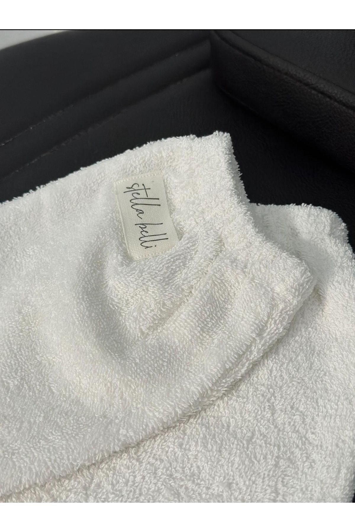 Saç Bandı & Havlu Kese Lastikli Eldiven 3 Parça Set Pamuk Spa Masaj Banyo Makyaj Yüz Temizleme Beyaz