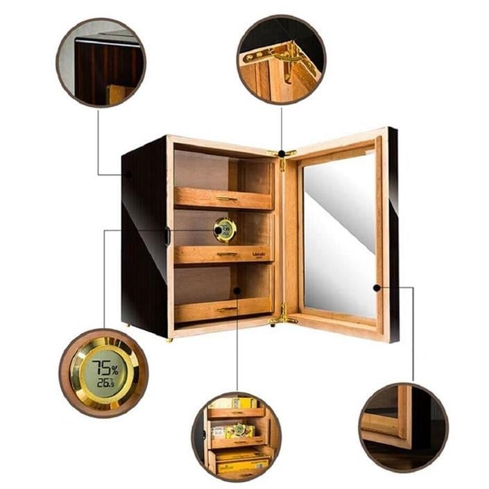 Lubinski Camlı 3 Çekmeceli Humidor Puro Kutusu Maun 100s