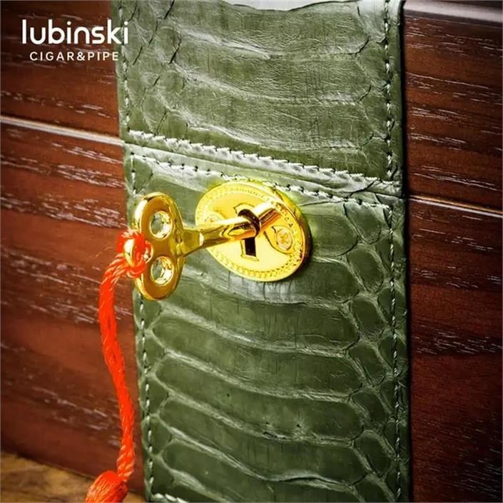 Lubinski Camlı Yılan Deri Ahşap Humidor Puro Kutusu Çakmak-Kesici-Kılıf Set