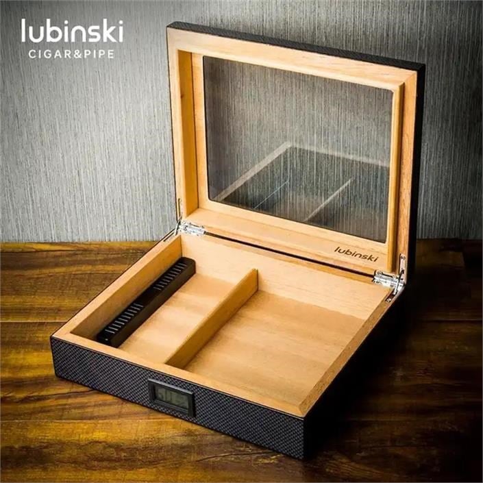 Lubinski Cedar Basic Camlı Puro Kutusu Humidor Slim Dijital Karbon 15s