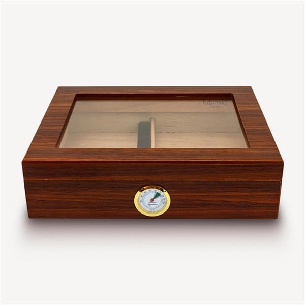 Lubinski Cedar Basic Camlı Puro Kutusu Humidor Slim Kahve 15s