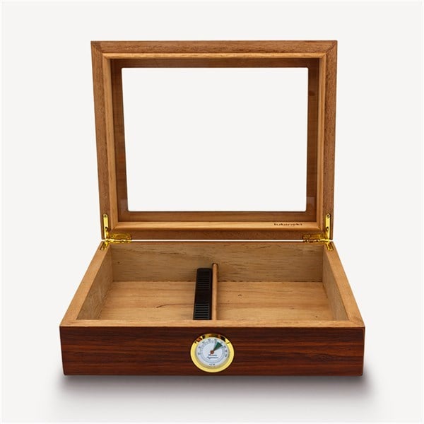 Lubinski Cedar Basic Camlı Puro Kutusu Humidor Slim Kahve 15s
