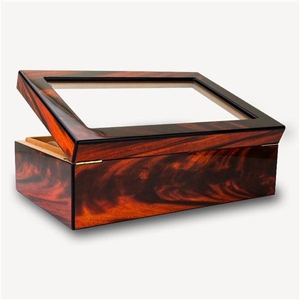 Lubinski Cedar Camlı Tepsili Puro Kutusu Humidor Kahve 60s