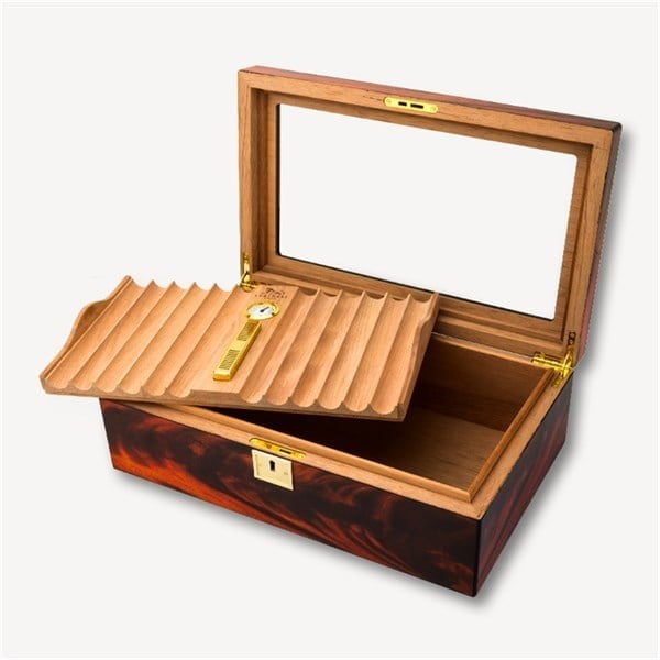 Lubinski Cedar Camlı Tepsili Puro Kutusu Humidor Kahve 60s