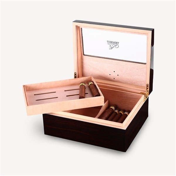Lubinski Cedar Camlı Tepsili Puro Kutusu Humidor Kahve 30s