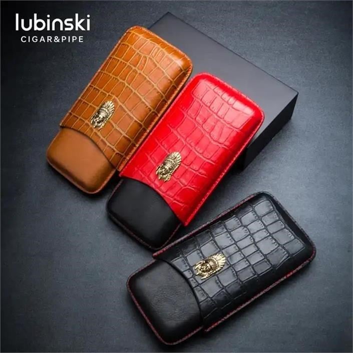 Lubinski Deri 3'lü Puro Kılıfı Kahve Croco(70 Ring)