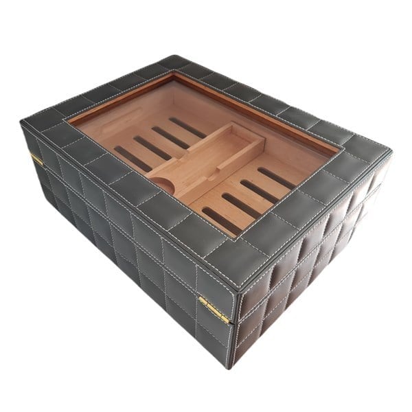 Lubinski Deri Camlı Humidor Puro Kutusu Gri 50s