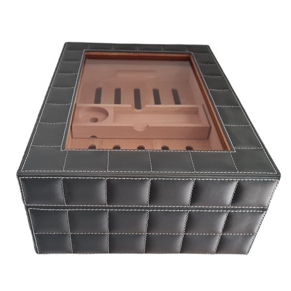 Lubinski Deri Camlı Humidor Puro Kutusu Gri 50s
