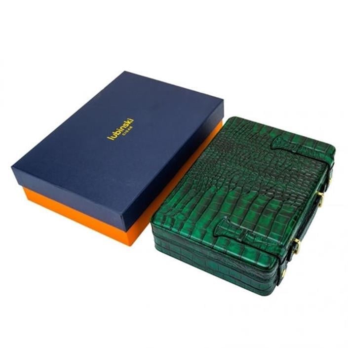 Lubinski Deri Croco Humidor El Çantası Puro Kutusu 18's Yeşil