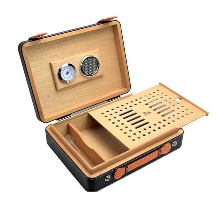Lubinski Deri Seyahat Puro Çantası Humidor Siyah 20's