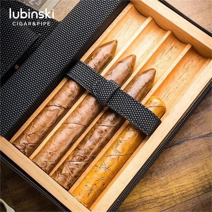 Lubinski Deri-Silikon Seyahat Puro Çantası Humidor Siyah/Lacivert