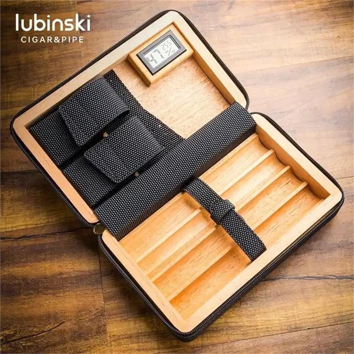 Lubinski Deri-Silikon Seyahat Puro Çantası Humidor Siyah/Lacivert