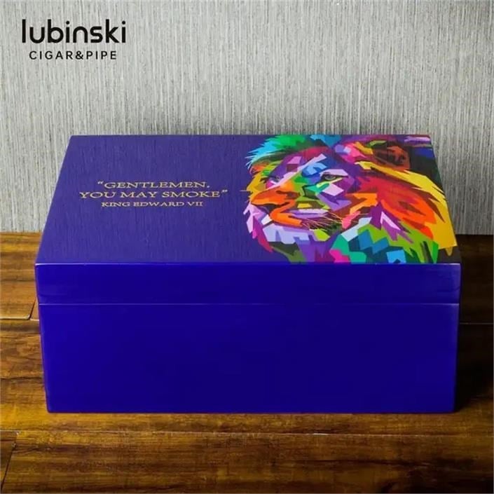 Lubinski Humidor Puro Kutusu Lacivert Lake Lion 50s
