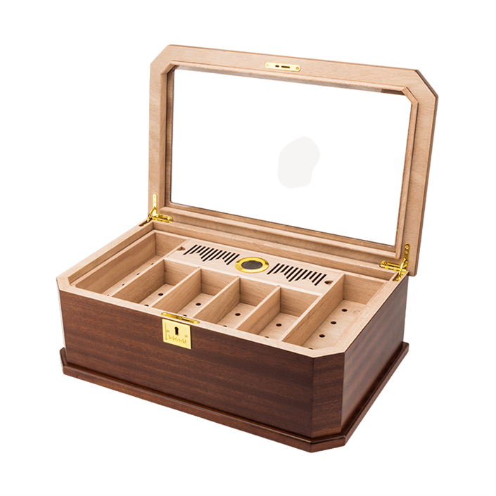 Lubinski New Cedar Camlı Tepsili Puro Kutusu Humidor Kahve 100s