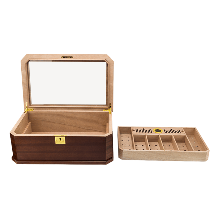 Lubinski New Cedar Camlı Tepsili Puro Kutusu Humidor Kahve 100s