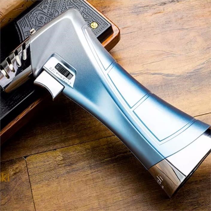 Lubinski New Design Çok Fonksiyonlu Tek Torch Büyük Masa Tipi Puro Çakmağı Blue Ice