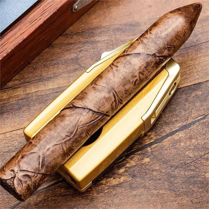 Lubinski Premium Çift Torch Puro Çakmağı Dahili Yarasa Kesici - Delici ve Sehpa Özellikli Gold