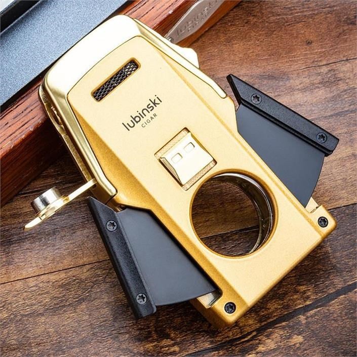 Lubinski Premium Çift Torch Puro Çakmağı Dahili Yarasa Kesici - Delici ve Sehpa Özellikli Gold