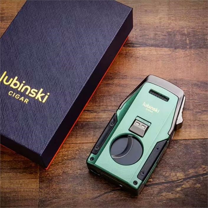 Lubinski Premium Çift Torch Puro Çakmağı Dahili Yarasa Kesici - Delici ve Sehpa Özellikli Yeşil