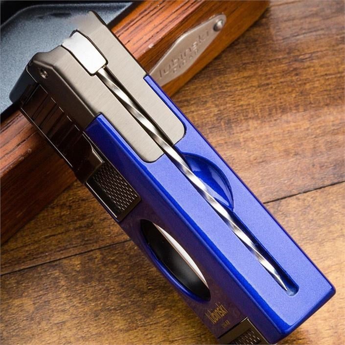 Lubinski Premium Çift Torch Puro Çakmağı Dahili V-Cut Kesici - Delici - İğne- Sehpa Grey