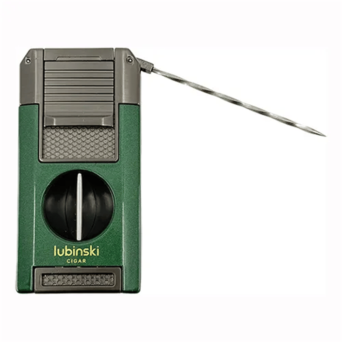 Lubinski Premium Çift Torch Puro Çakmağı Dahili V-Cut Kesici - Delici - İğne- Sehpa Yeşil