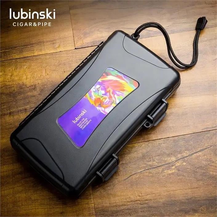 Lubinski Seyahat Puro Kutusu Humidor Kırılmaz Plastik Siyah Lion Logo 5's
