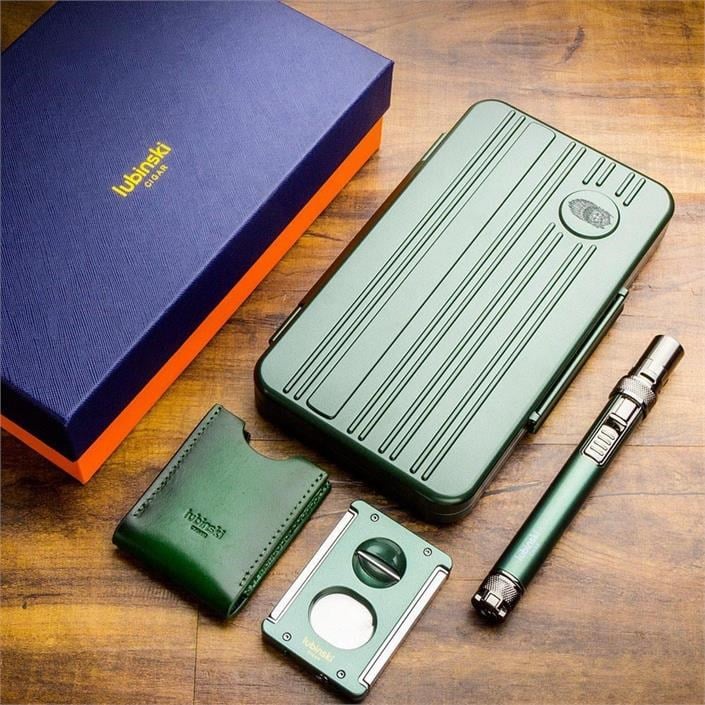 Lubinski Special Edt. Aluminyum Slim Puro Taşıma Çantası Grey Çakmak+V-Cut Kesici/Delici Set