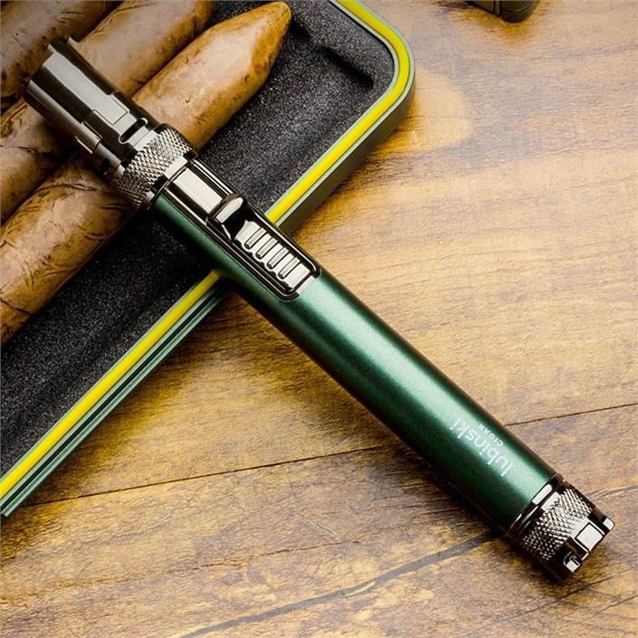 Lubinski Special Edt. Aluminyum Slim Puro Taşıma Çantası Yeşil Çakmak+V-Cut Kesici/Delici Set