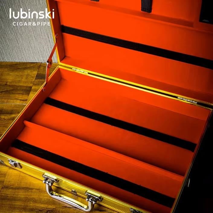 Lubinski Ultra Hafif Dayanıklı Alüminyum Seyahat Puro Sunum Kutusu Humidor Gold