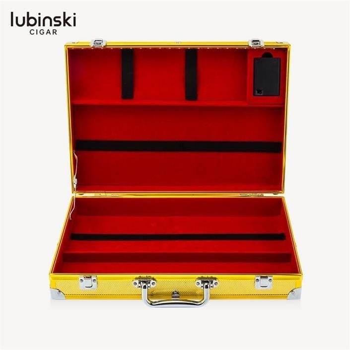Lubinski Ultra Hafif Dayanıklı Alüminyum Seyahat Puro Sunum Kutusu Humidor Gold