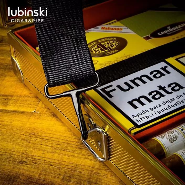 Lubinski Ultra Hafif Dayanıklı Alüminyum Seyahat Puro Sunum Kutusu Humidor Gold
