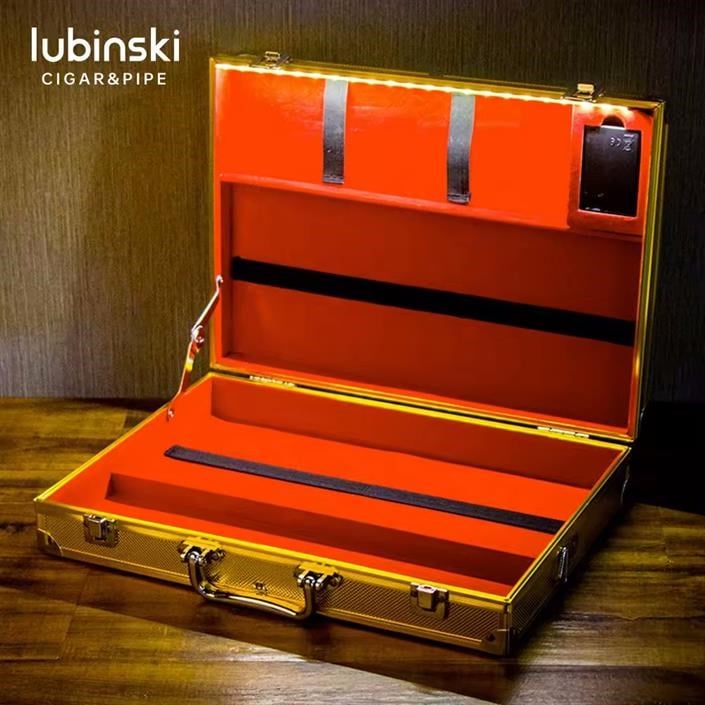 Lubinski Ultra Hafif Dayanıklı Alüminyum Seyahat Puro Sunum Kutusu Humidor Gold