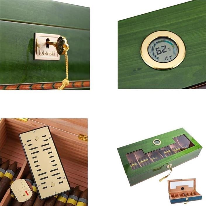 Lubinski Uzun Camlı Humidor Puro Kutusu Yeşil Lake 200s