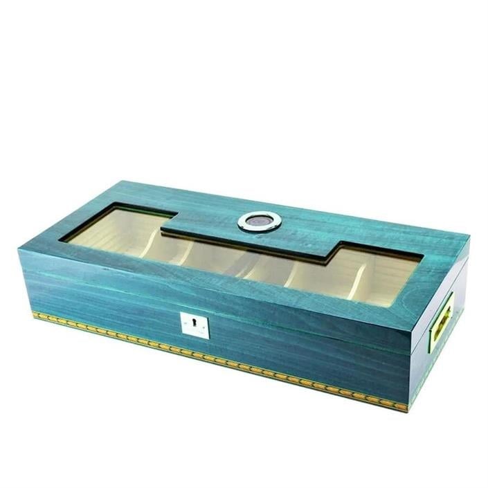 Lubinski Uzun Camlı Humidor Puro Kutusu Mavi Lake 200s