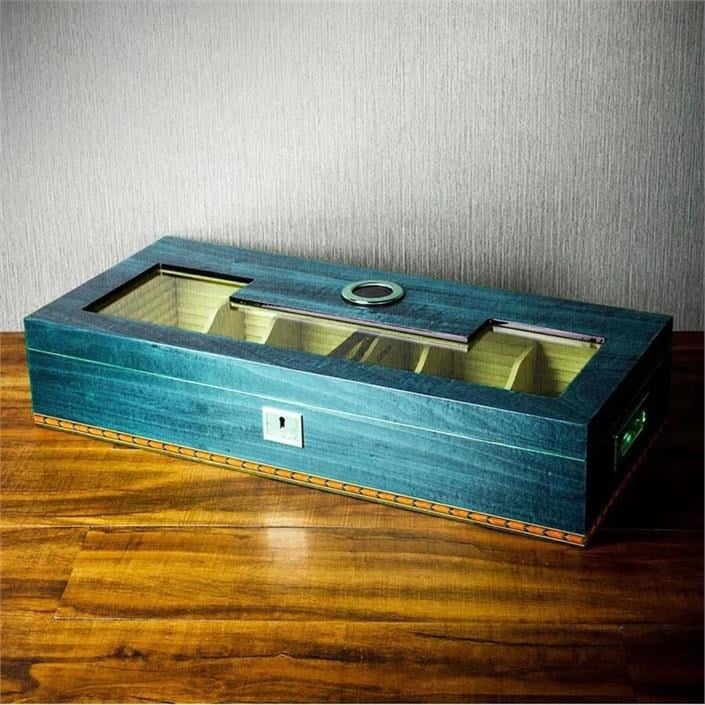 Lubinski Uzun Camlı Humidor Puro Kutusu Mavi Lake 200s