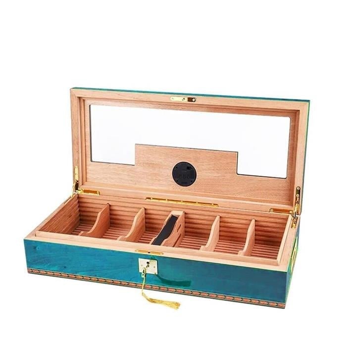 Lubinski Uzun Camlı Humidor Puro Kutusu Mavi Lake 200s