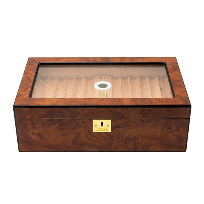 Lubinski Yeni Cedar Camlı Tepsili Puro Kutusu Humidor Kahve 60s YJA-60015