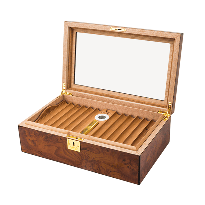 Lubinski Yeni Cedar Camlı Tepsili Puro Kutusu Humidor Kahve 60s YJA-60015