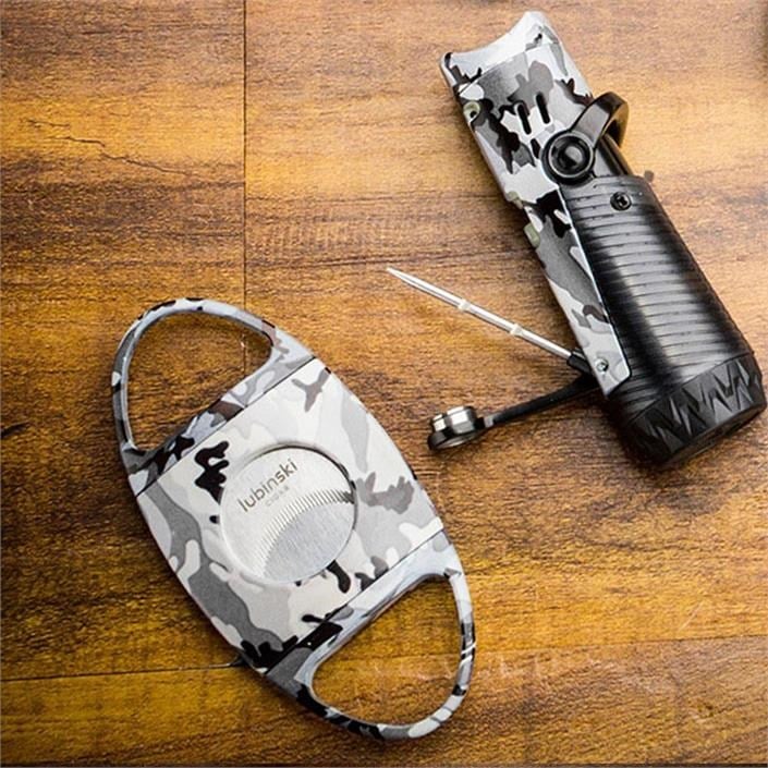 Lubinski Yeni Seri Çakmak Ve Kesici Puro Seti Camo Grey
