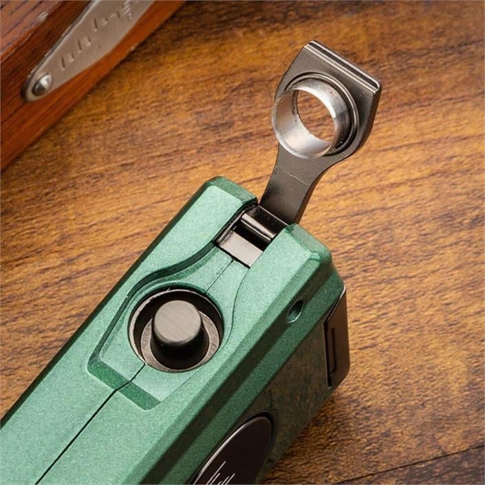 Lubinski Yeni Seri Dahili V-Cutter Delicili ve İğneli Çift Torch Puro Çakmağı Yeşil