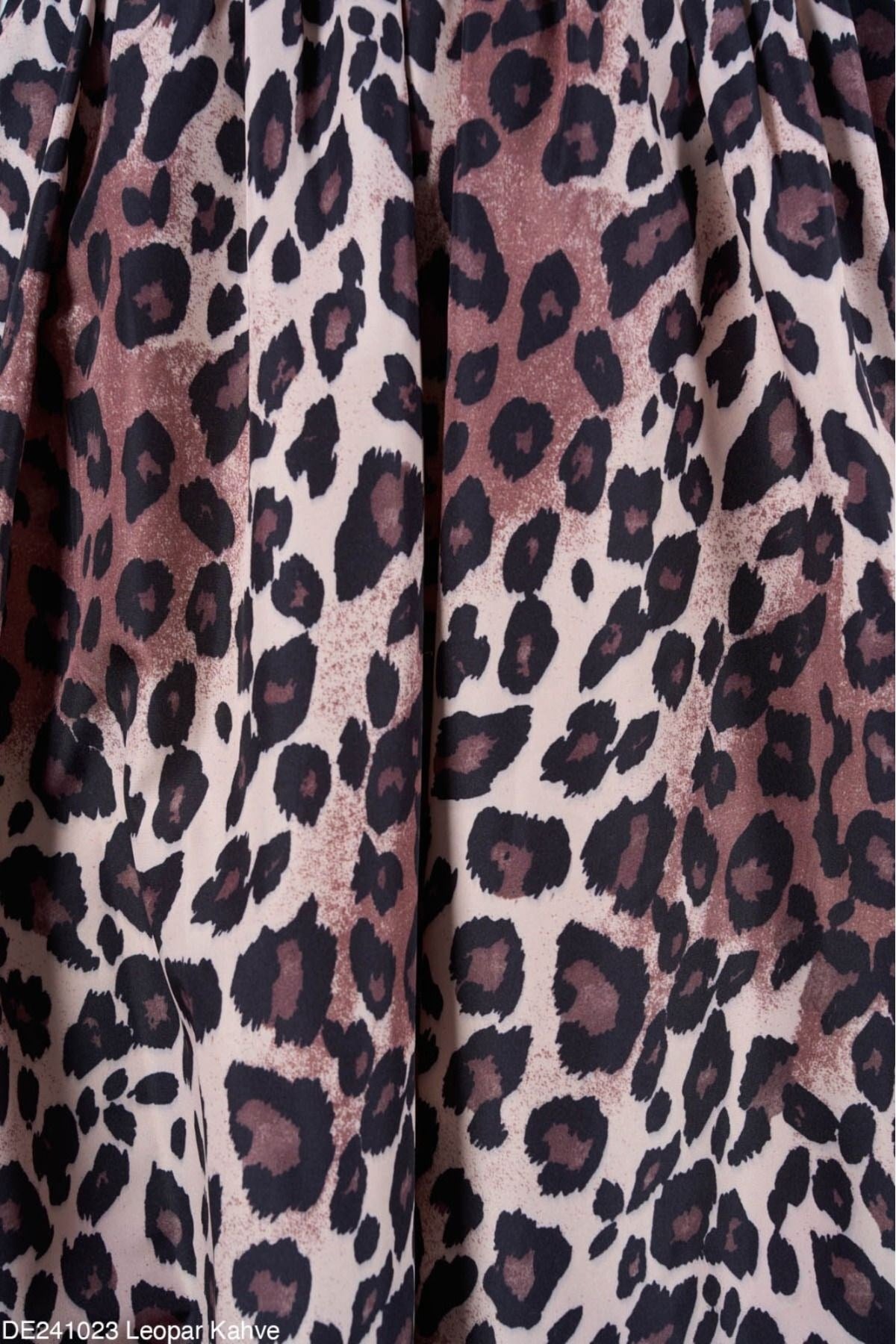 Kadın Camel Yüksel Bel Leopar Desenli Maxi Boy Balon Etek