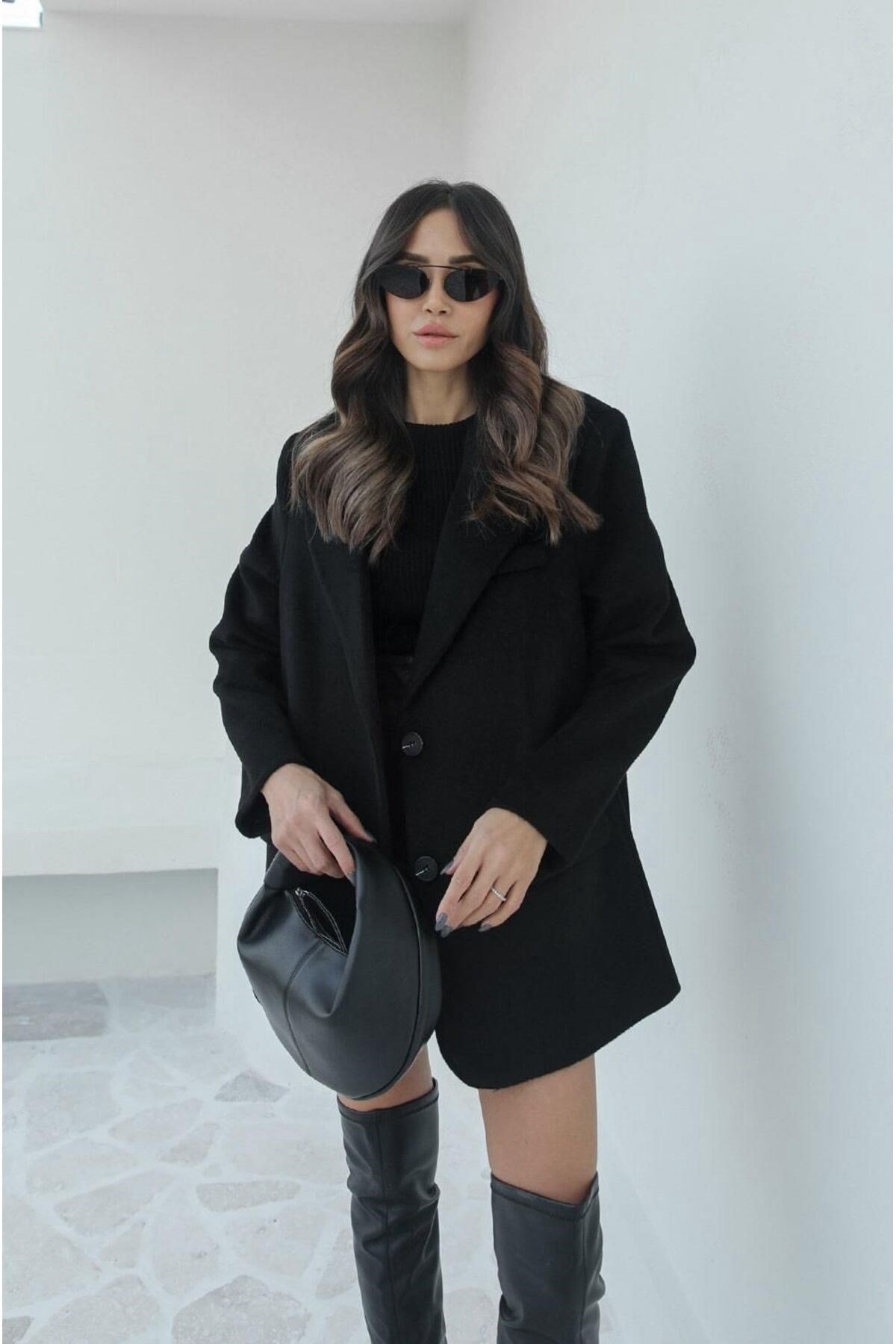 Kadın Siyah Cep Detaylı Oversize Blazer Ceket