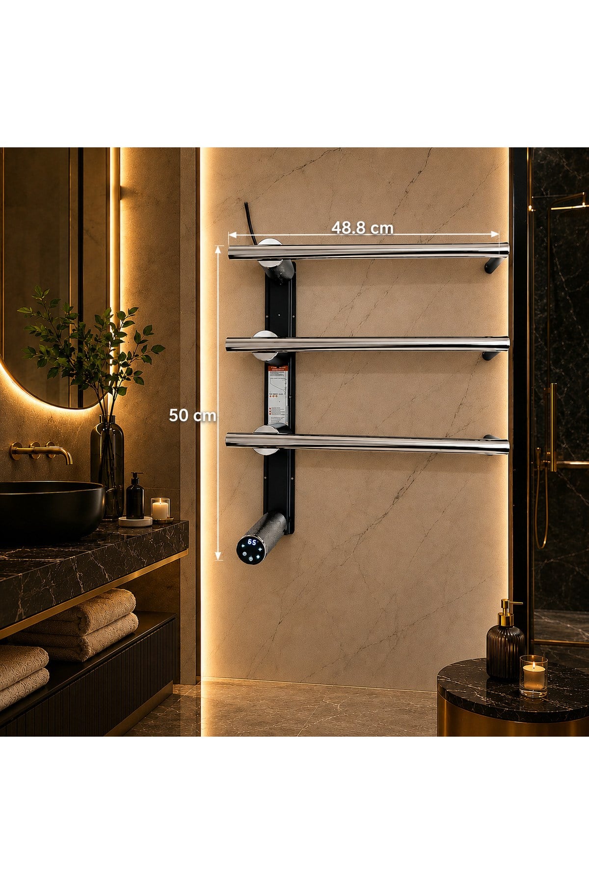 Elektrikli Havlupan 50x48xH100 Cm 60 Watt 65 °C ( Krom )