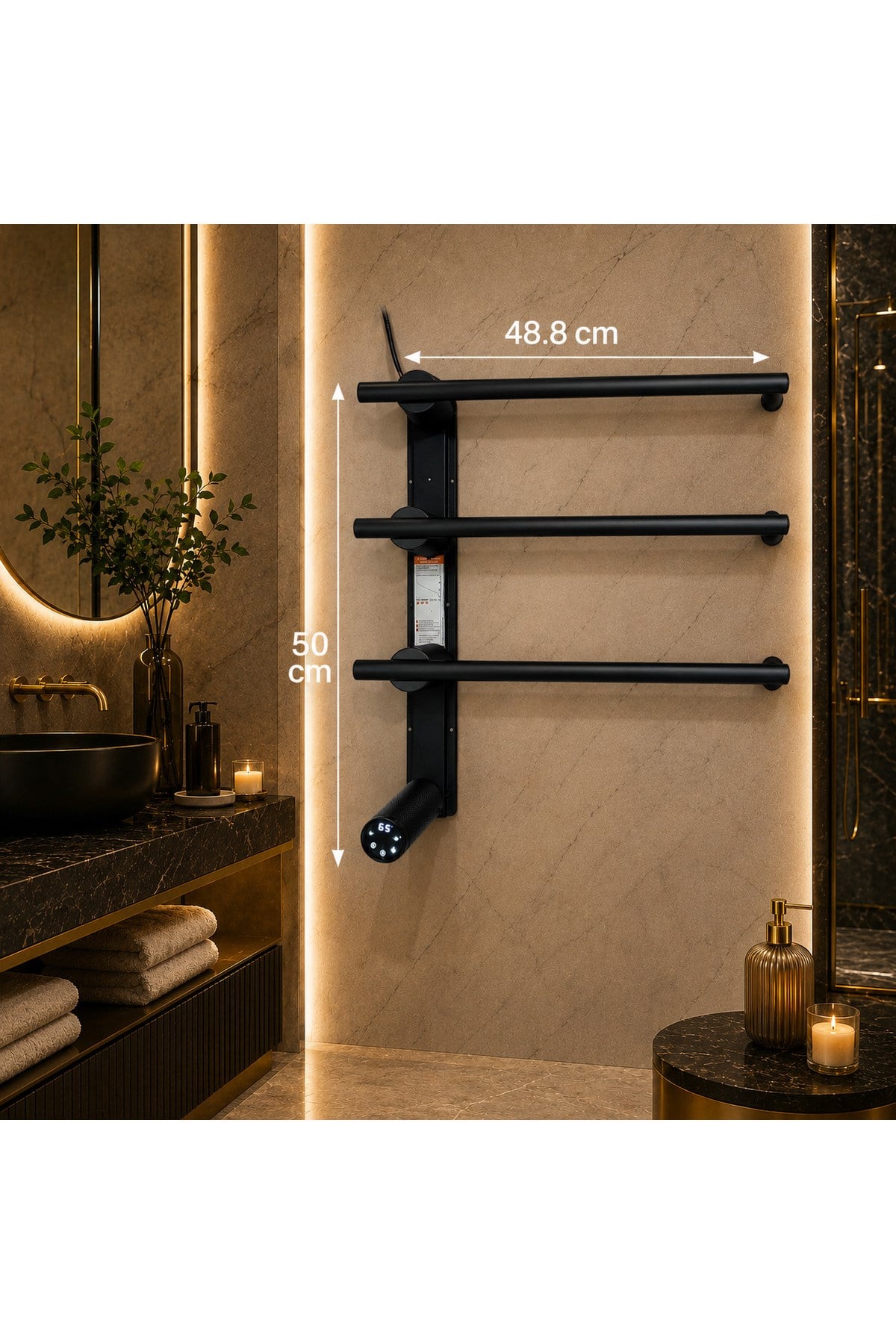 Elektrikli Havlupan 50x48xH100 Cm 60 Watt 65 °C ( Siyah )