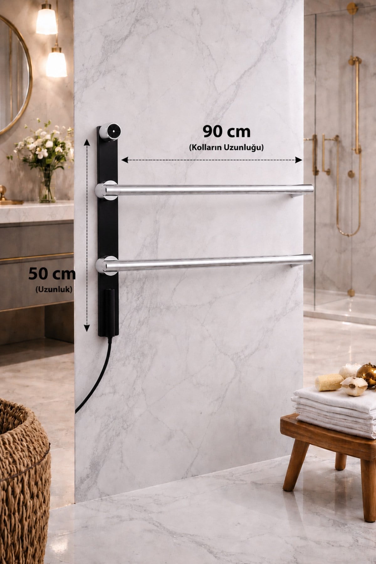 Elektrikli Havlupan 50x90xH100 Cm 60 Watt 65 °C ( Krom )