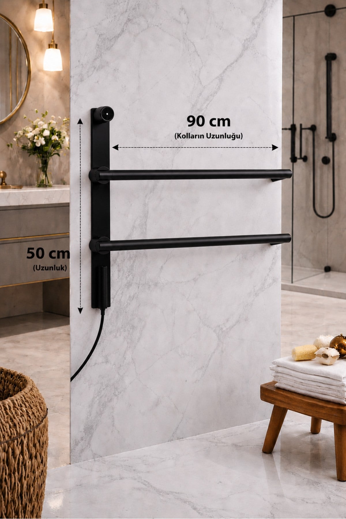 Elektrikli Havlupan 50x90xH100 Cm 60 Watt 65 °C ( Siyah )